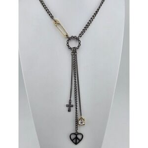 Vintage‎ Betsey Johnson Gunmetal Charm Paperclip Lariat Y Necklace
